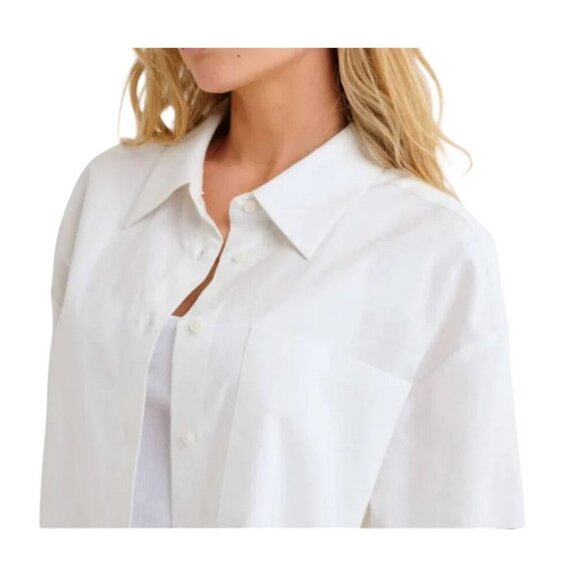 Rumored NWT Ex-Boyfriend White M Collared Bttn Down Business Casual Top Preppy - Picture 3 of 9